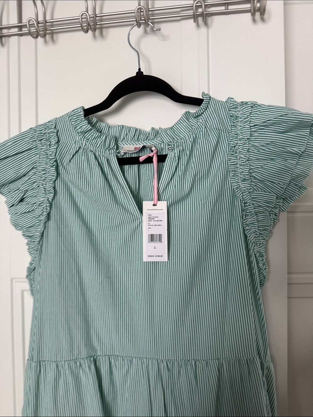 NWT Vineyard Vines Striped Ruffle Neck Dress Size Large - Picture 5 of 10